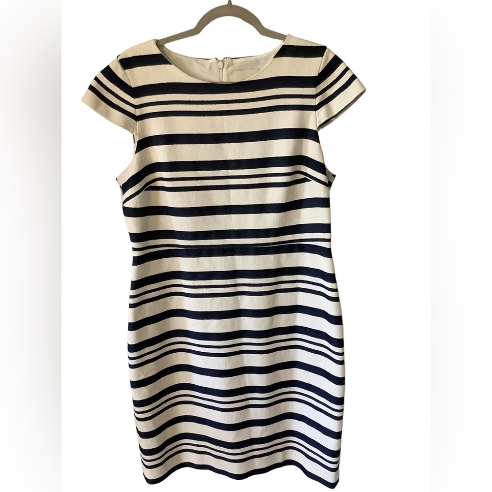 J. Crew Suiting Navy and White Striped Dress with Back Zipper in EUC size 14